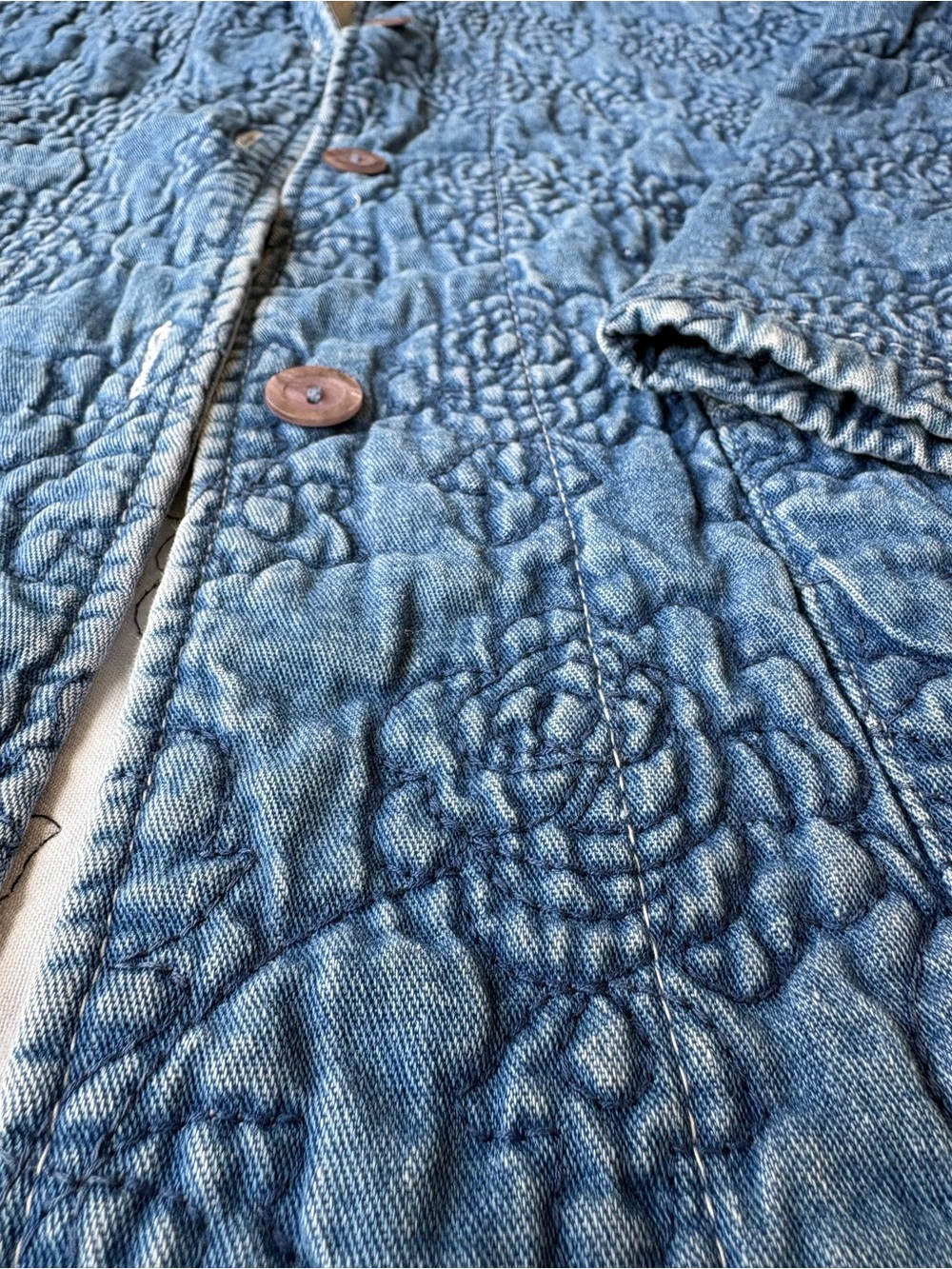 Coldwater Creek Quilted Floral Denim Jacket in Light Blue Tencel Cotton sz S - Picture 4 of 10